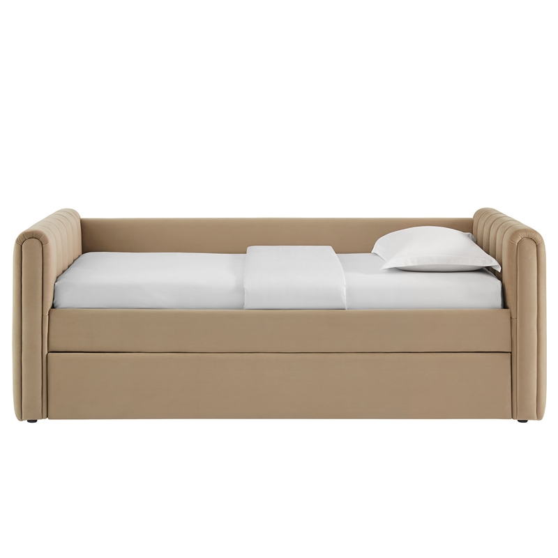 Modway Veyla Channel Tufted Performance Velvet Twin Daybed With Trundle in Brown