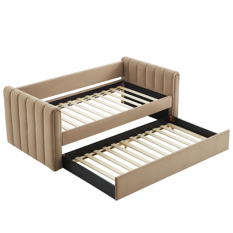 Modway Veyla Channel Tufted Performance Velvet Twin Daybed With Trundle in Brown