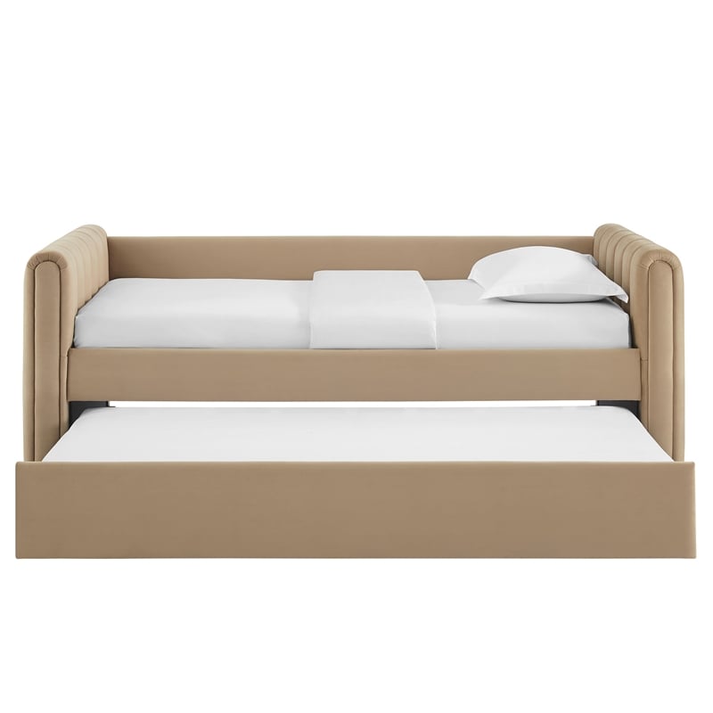Modway Veyla Channel Tufted Performance Velvet Twin Daybed With Trundle in Brown