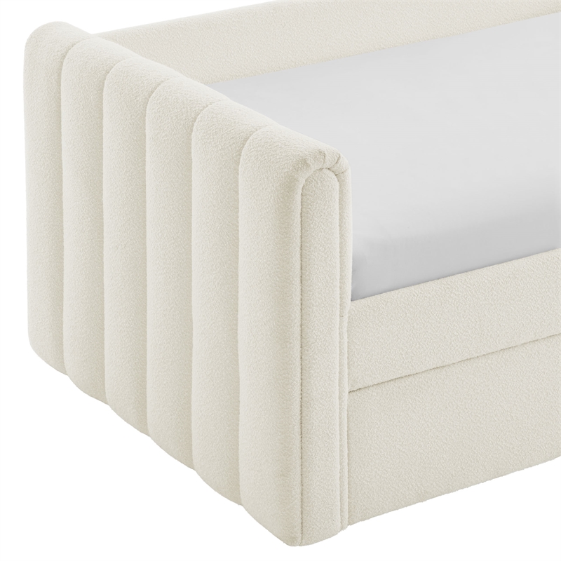 Modway Veyla Channel Tufted Boucle Twin Daybed With Trundle in White