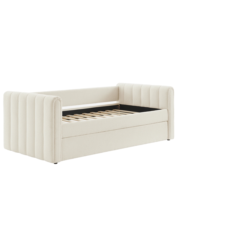 Modway Veyla Channel Tufted Boucle Twin Daybed With Trundle in White