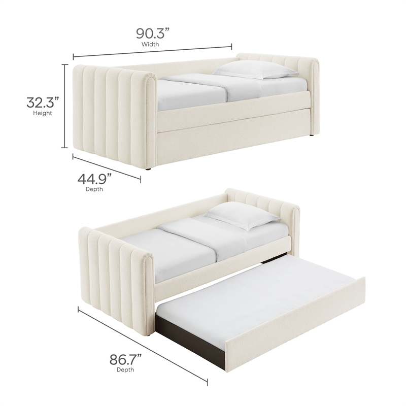 Modway Veyla Channel Tufted Boucle Twin Daybed With Trundle in White