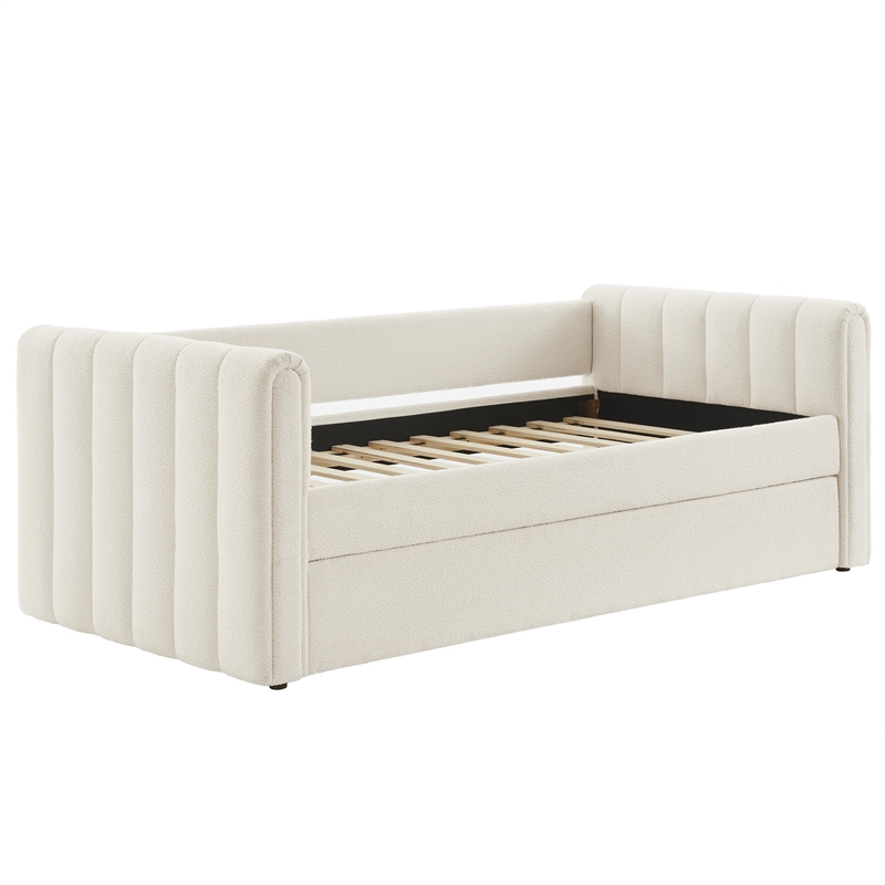 Modway Veyla Channel Tufted Boucle Twin Daybed With Trundle in White