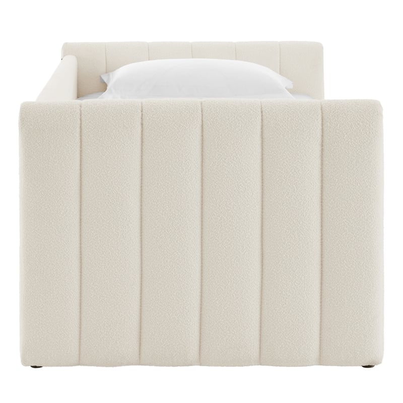 Modway Veyla Channel Tufted Boucle Twin Daybed With Trundle in White