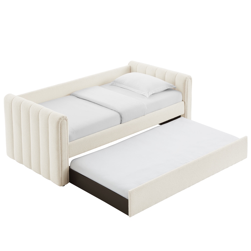Modway Veyla Channel Tufted Boucle Twin Daybed With Trundle in White