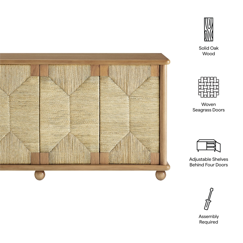 Modway Marola 71 Inch Oak Wood Sideboard With 4 Seagrass Doors