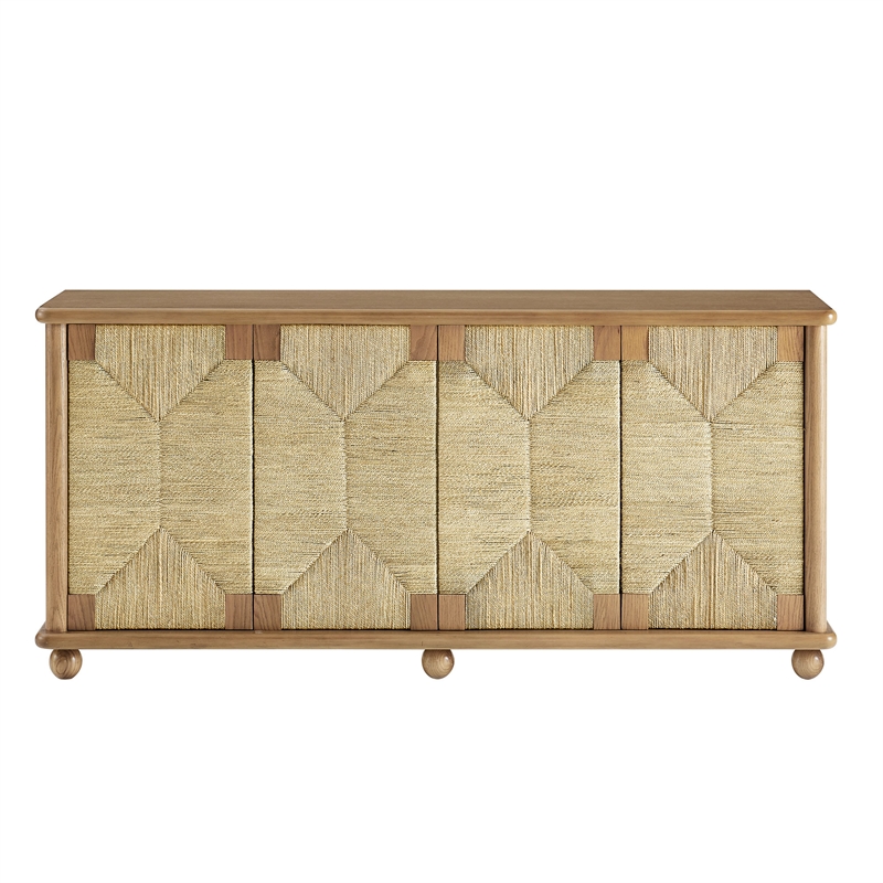 Modway Marola 71 Inch Oak Wood Sideboard With 4 Seagrass Doors