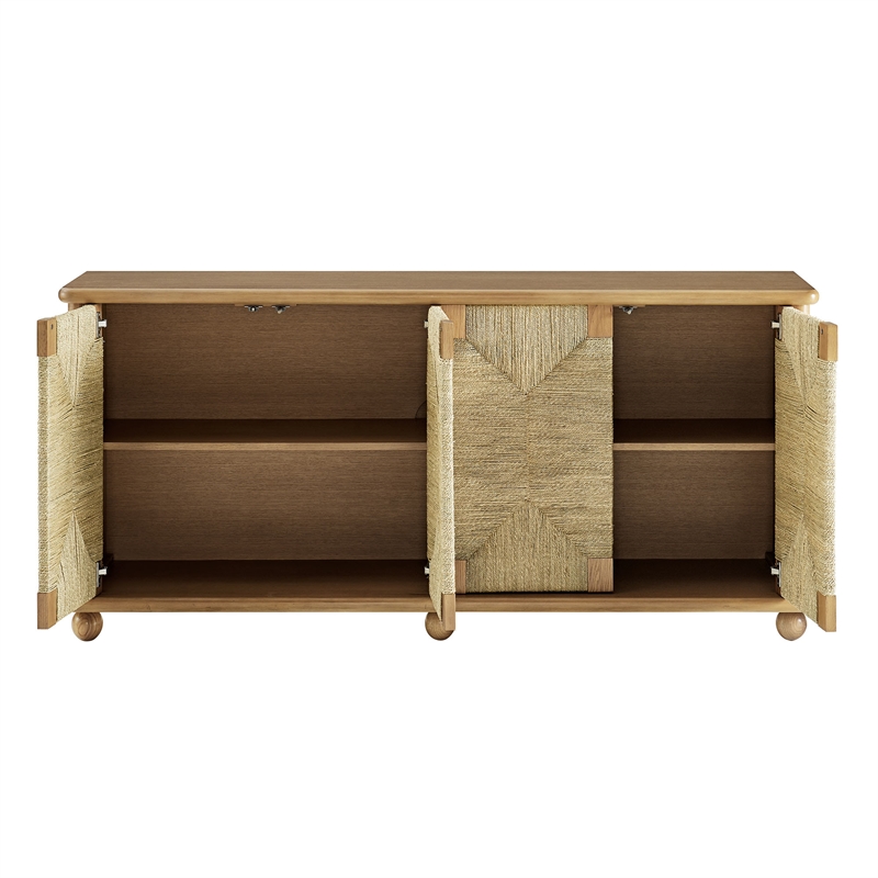 Modway Marola 71 Inch Oak Wood Sideboard With 4 Seagrass Doors