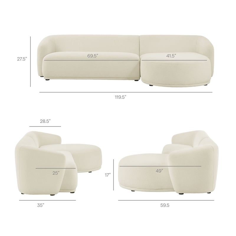 Monica 2 Piece Right Facing Boucle Fabric Modular Sofa with Chaise