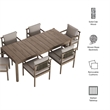 Modway Eleni 7 Piece Outdoor Patio Teak Wood Dining Set in Weathered Gray Pebble