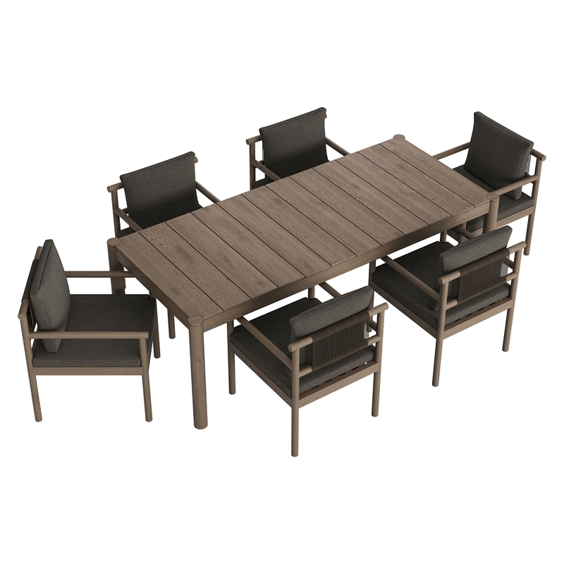 Modway Eleni 7 Piece Outdoor Patio Teak Wood Dining Set in Weathered Gray Flint