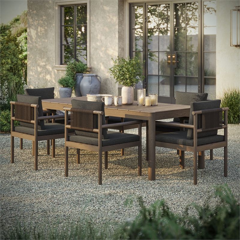 Modway Eleni 7 Piece Outdoor Patio Teak Wood Dining Set in Weathered Gray Flint
