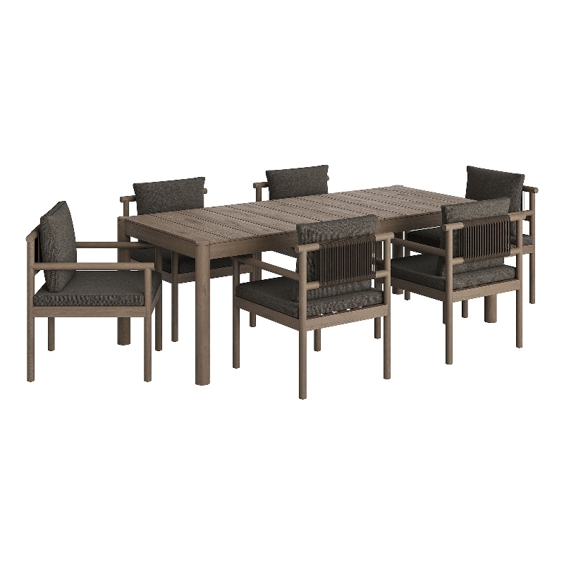 Modway Eleni 7 Piece Outdoor Patio Teak Wood Dining Set in Weathered Gray Flint