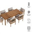 Modway Eleni 7 Piece Outdoor Patio Teak Wood Dining Set in Natural Sail