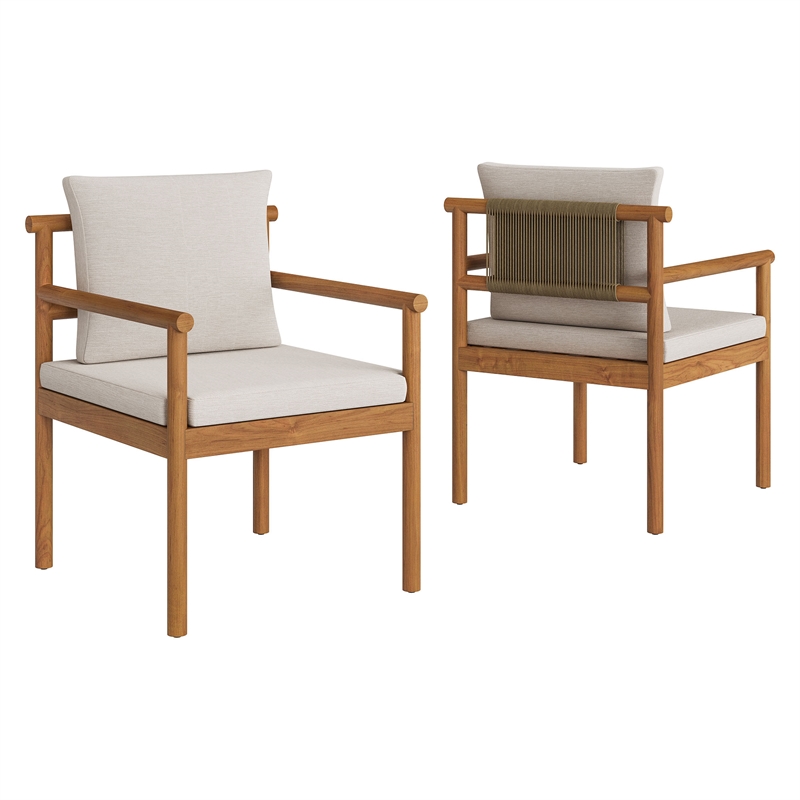 Modway Eleni 7 Piece Outdoor Patio Teak Wood Dining Set in Natural Sail
