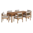 Modway Eleni 7 Piece Outdoor Patio Teak Wood Dining Set in Natural Sail
