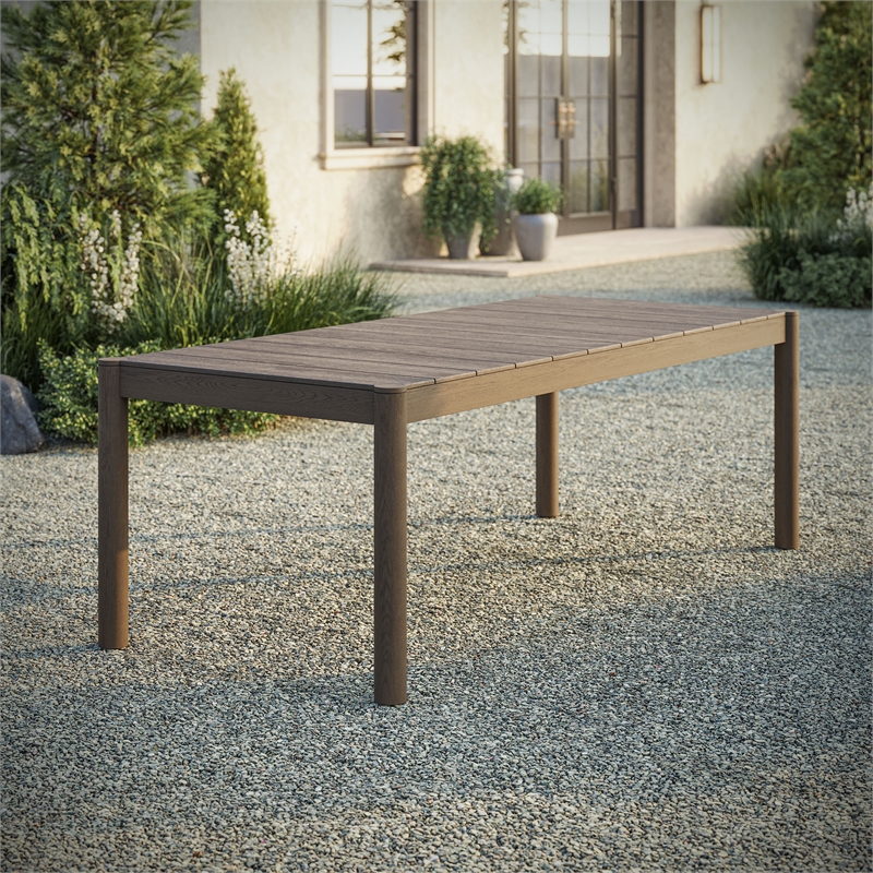 Eleni 89-Inch Outdoor Patio Teak Wood Dining Table in Weathered Gray