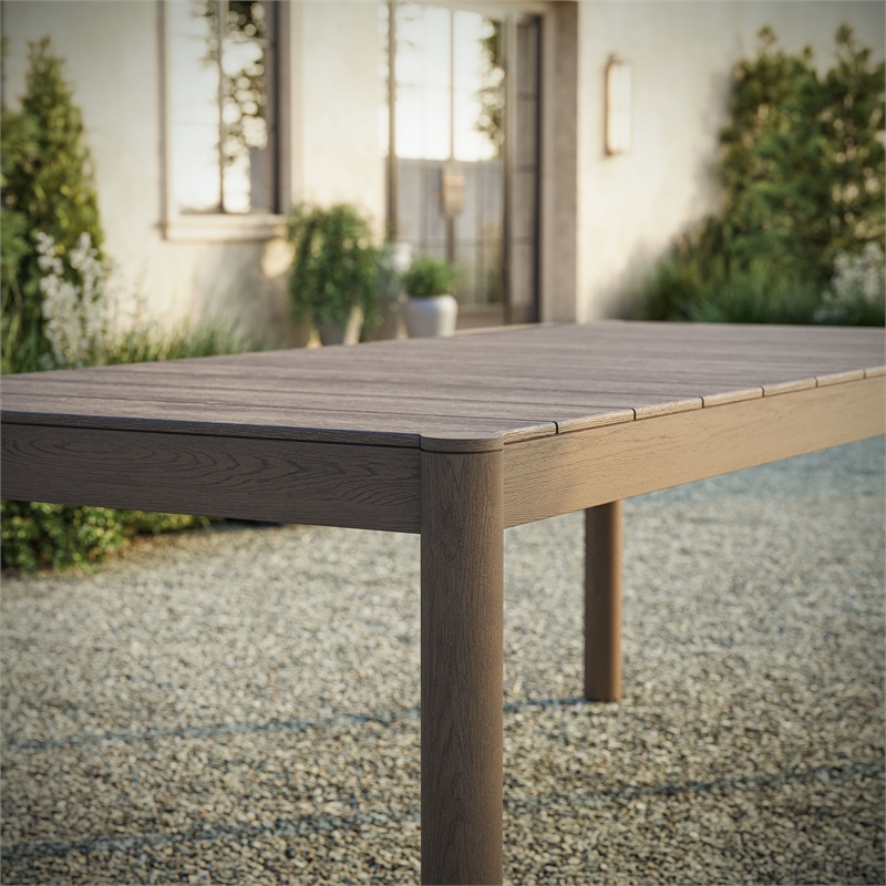 Eleni 89-Inch Outdoor Patio Teak Wood Dining Table in Weathered Gray