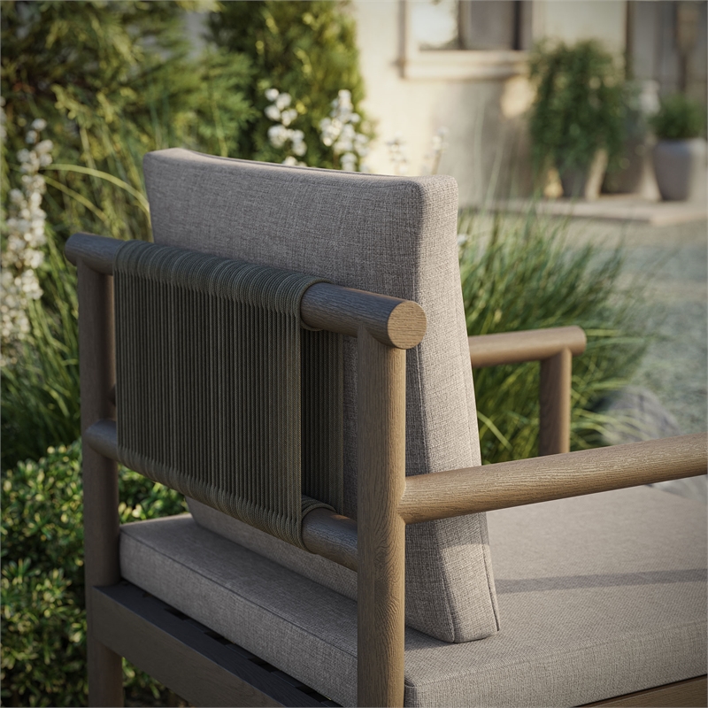 Eleni Outdoor Patio Teak Wood Rope Dining Chair in Weathered Gray Pebble