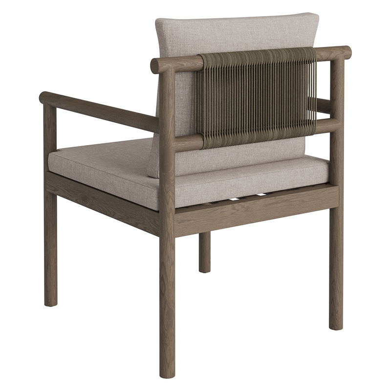Eleni Outdoor Patio Teak Wood Rope Dining Chair in Weathered Gray Pebble