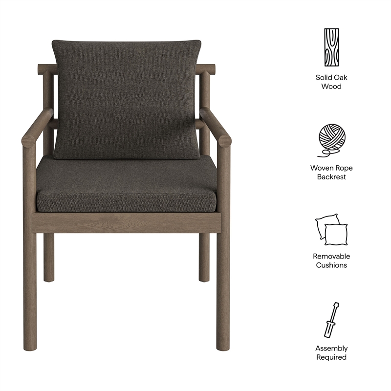 Eleni Outdoor Patio Teak Wood Rope Dining Chair in Weathered Gray Flint