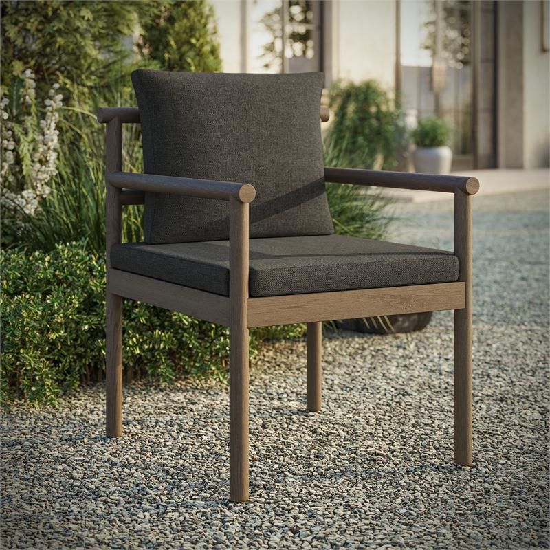 Eleni Outdoor Patio Teak Wood Rope Dining Chair in Weathered Gray Flint
