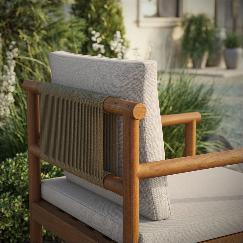 Eleni Outdoor Patio Teak Wood Rope Dining Chair in Natural Sail