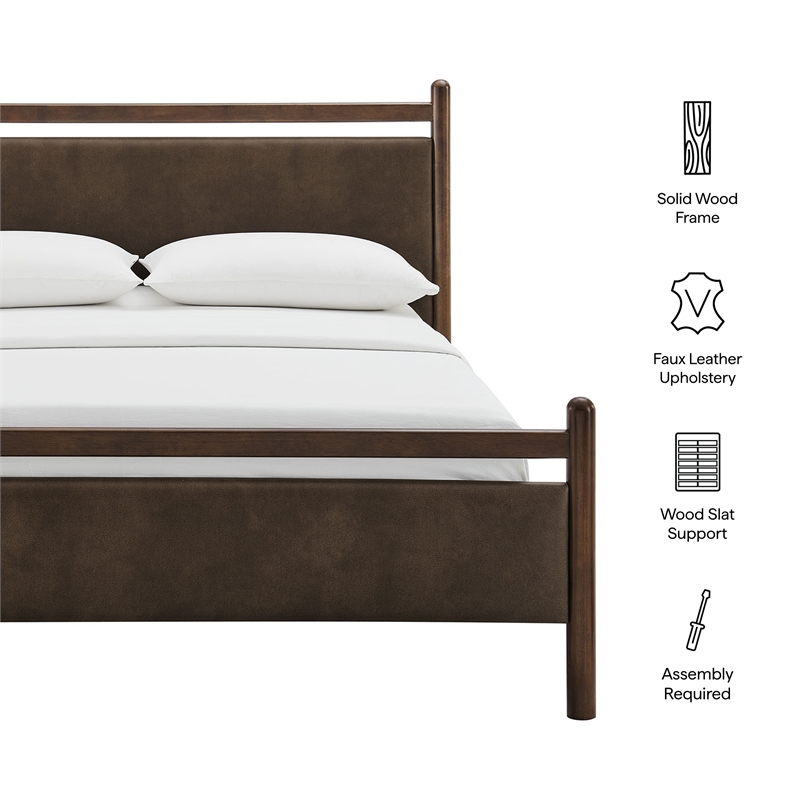 Ginny King Size Vegan Leather Platform Bed Frame in Wenge Mushroom
