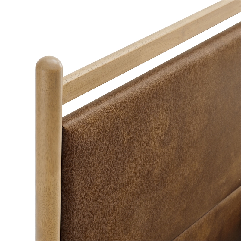 Ginny King Size Vegan Leather Platform Bed Frame in Light Oak Canyon