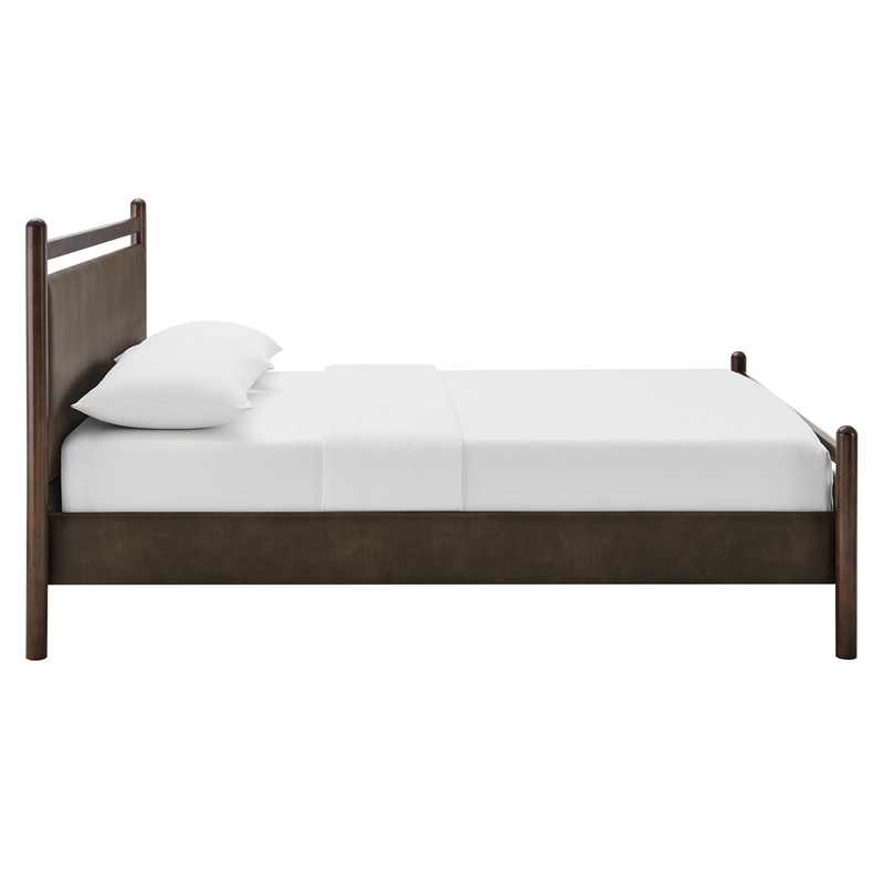 Ginny Queen Size Vegan Leather Platform Bed Frame in Wenge Mushroom