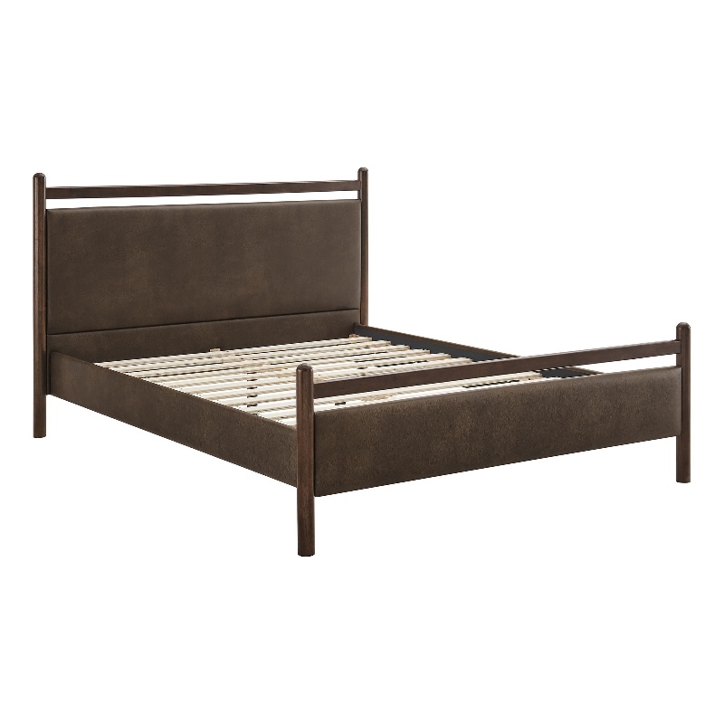 Ginny Queen Size Vegan Leather Platform Bed Frame in Wenge Mushroom