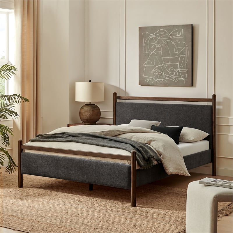 Ginny King Size Platform Bed Frame in Wenge Heathered Dark Gray