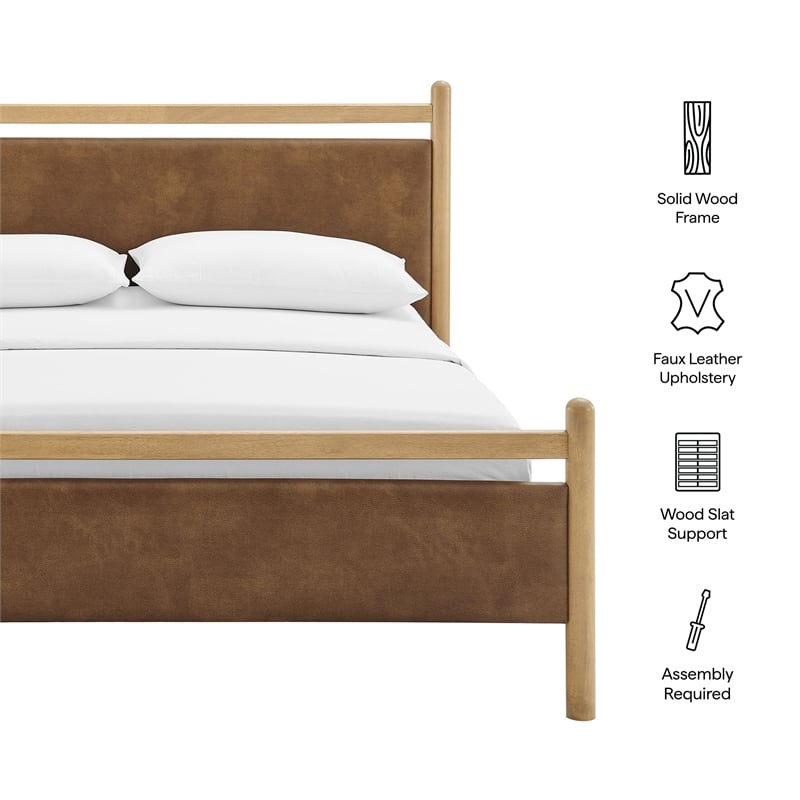 Ginny Full Size Vegan Leather Platform Bed Frame in Light Oak Canyon