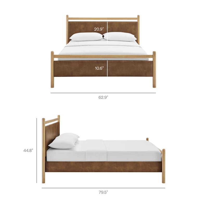 Ginny Full Size Vegan Leather Platform Bed Frame in Light Oak Canyon
