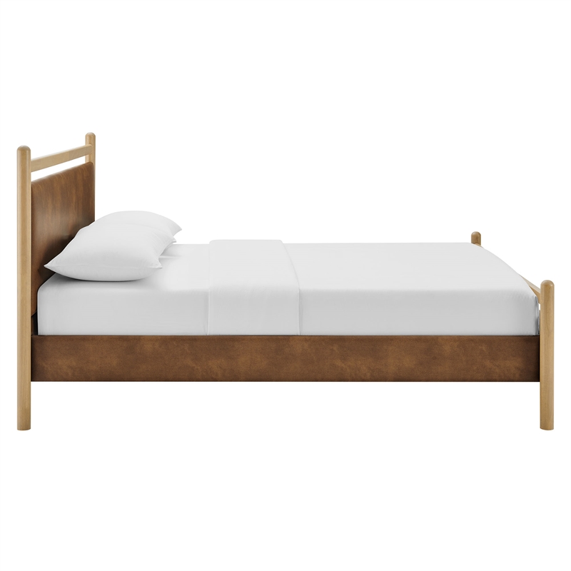 Ginny Full Size Vegan Leather Platform Bed Frame in Light Oak Canyon