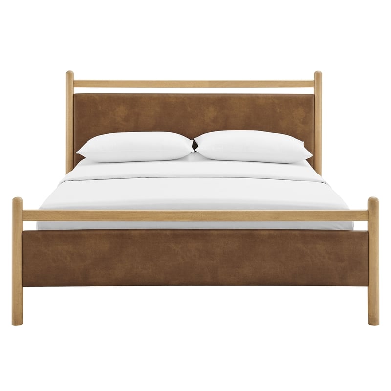 Ginny Full Size Vegan Leather Platform Bed Frame in Light Oak Canyon