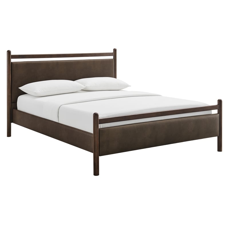 Ginny Full Size Vegan Leather Platform Bed Frame in Wenge Mushroom