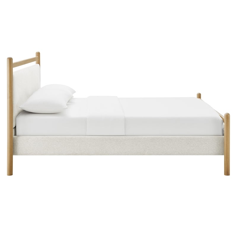 Ginny Queen Size Platform Bed Frame in Light Oak Heathered Ivory