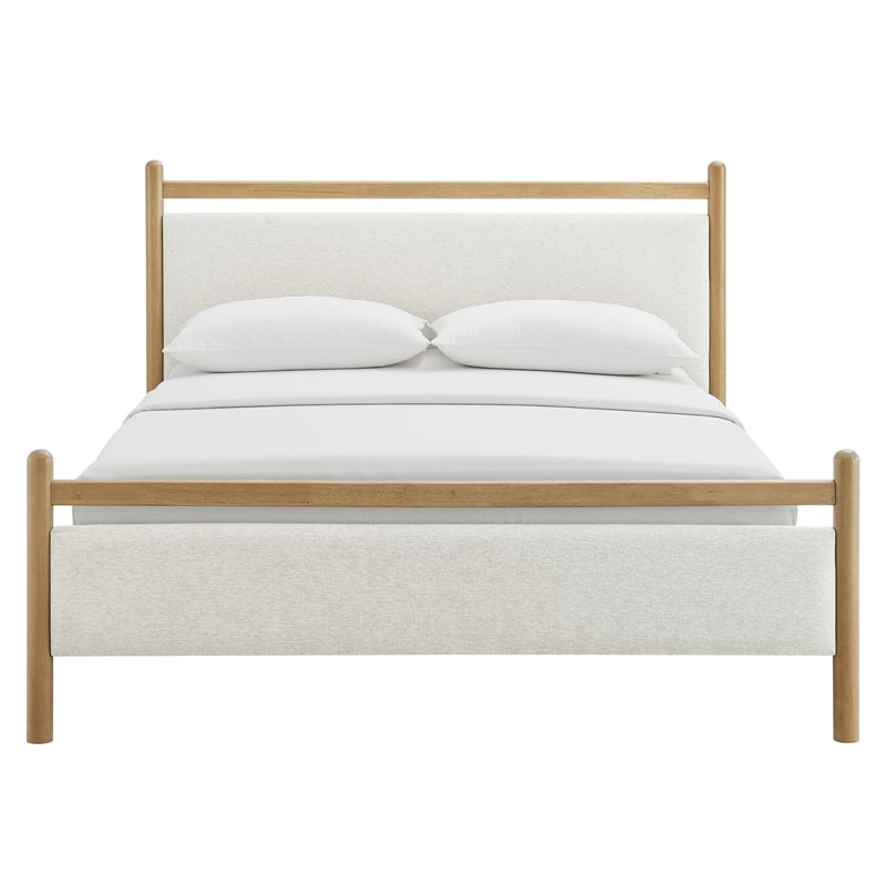 Ginny Queen Size Platform Bed Frame in Light Oak Heathered Ivory