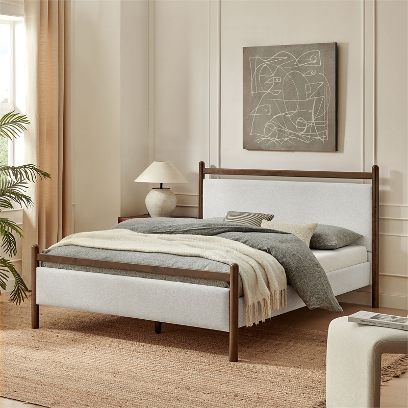 Ginny Queen Size Platform Bed Frame in Wenge Heathered Ivory