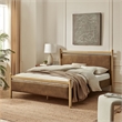 Ginny Queen Size Vegan Leather Platform Bed Frame in Light Oak Canyon