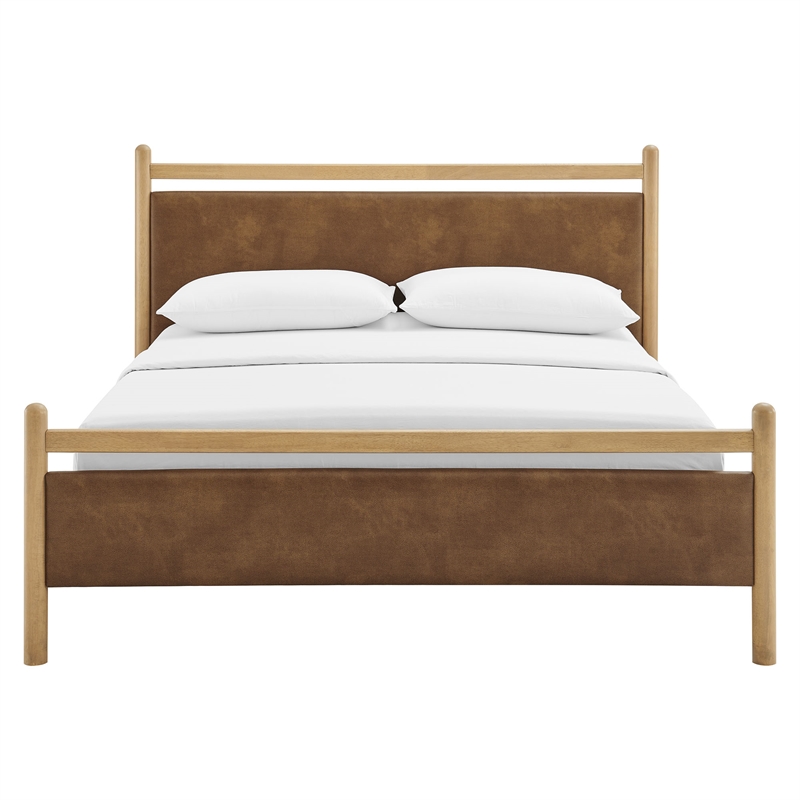 Ginny Queen Size Vegan Leather Platform Bed Frame in Light Oak Canyon