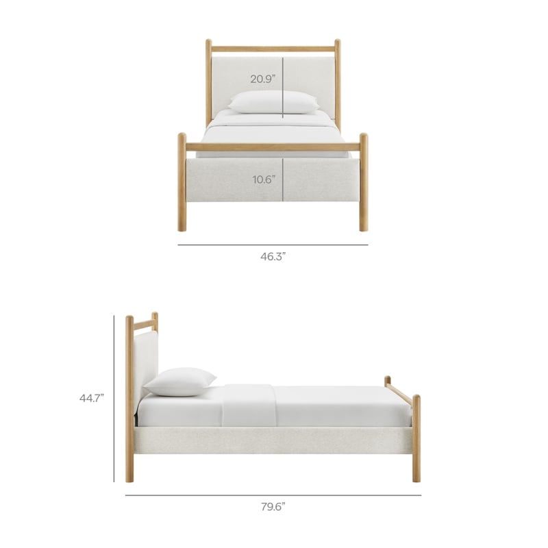 Ginny Twin Size Platform Bed Frame in Light Oak Heathered Ivory