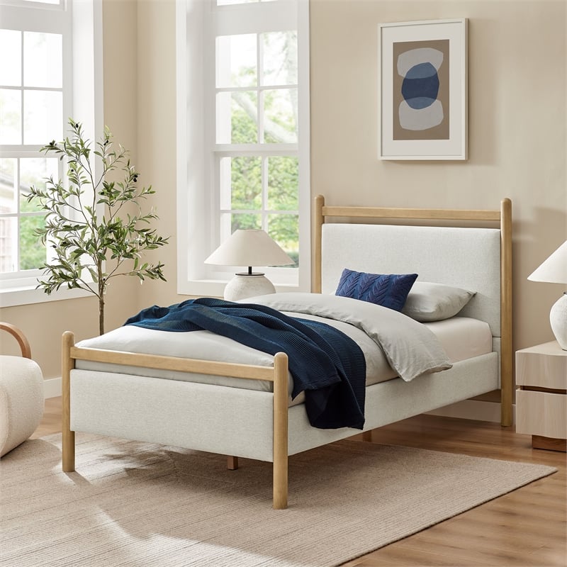 Ginny Twin Size Platform Bed Frame in Light Oak Heathered Ivory