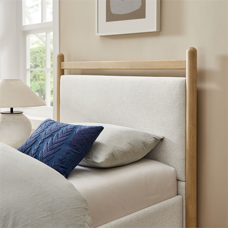 Ginny Twin Size Platform Bed Frame in Light Oak Heathered Ivory