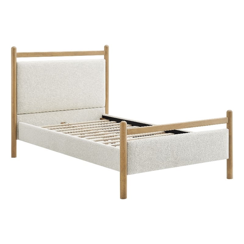 Ginny Twin Size Platform Bed Frame in Light Oak Heathered Ivory