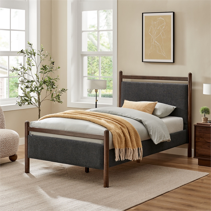 Ginny Twin Size Platform Bed Frame in Wenge Heathered Dark Gray