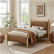 Ginny Twin Size Vegan Leather Platform Bed Frame in Light Oak Canyon