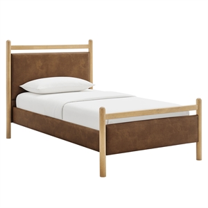 Ginny Twin Size Vegan Leather Platform Bed Frame in Light Oak Canyon