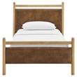 Ginny Twin Size Vegan Leather Platform Bed Frame in Light Oak Canyon